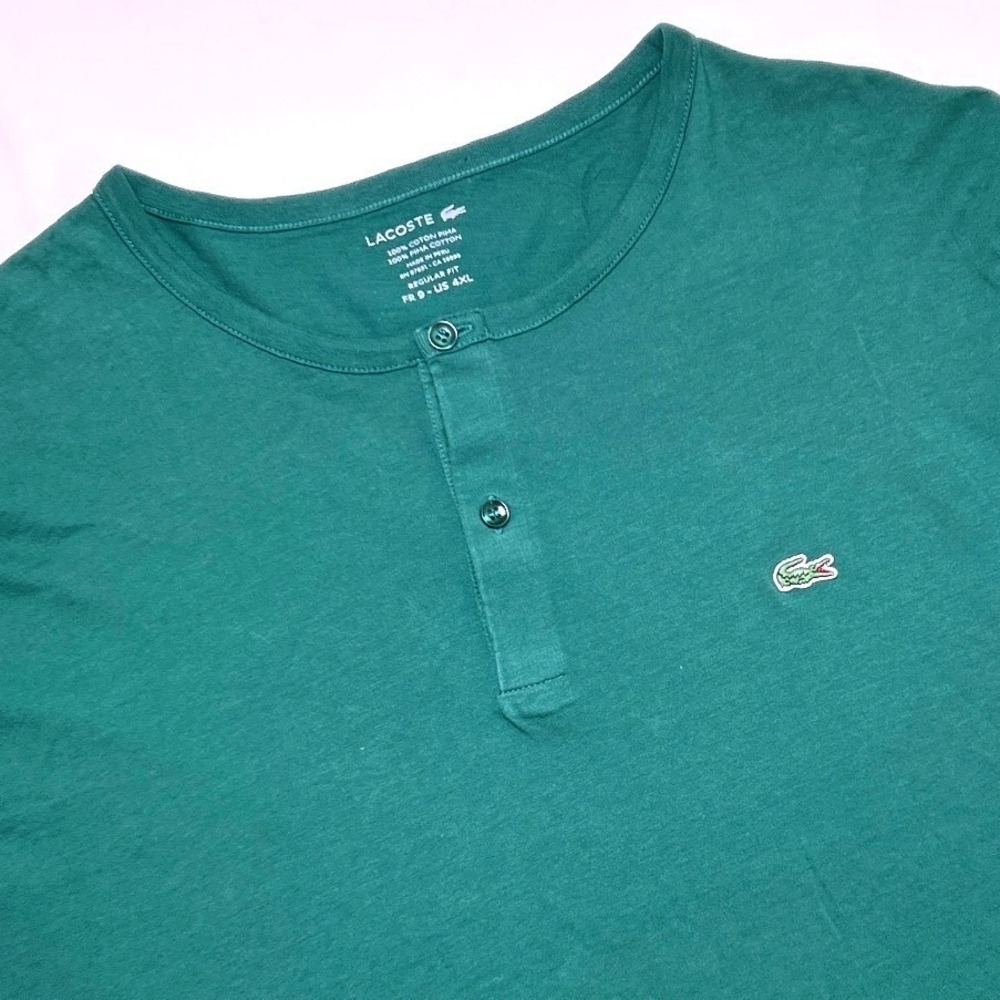 Lacoste Men Pima Cotton Short Sleeve Henley T-Shirt Size 4XL Green Preppy Sporty